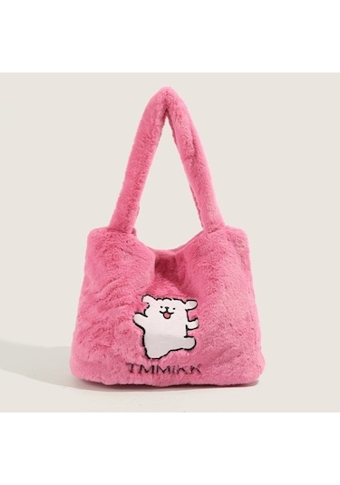 Charhp&kejnt Serisi Köpek Kürk Çanta El Çantası Peluş Omuz Çantası Kadın Pembe