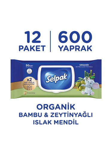 Selpak Organik Bambu Özlü&Organik Zeytinyağlı Islak Mendil 12'li