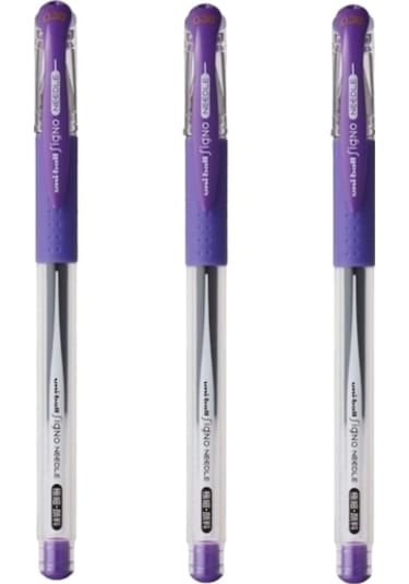 Uniball Signo Needle 0.38 İğne Uçlu Jel Kalem Mor Üç Adet