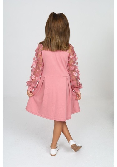 Tül Detaylı Siyah Elbise 2 Pembe