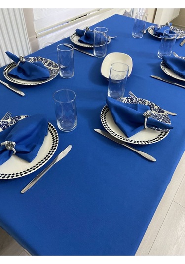 Sıvı Geçirmez Dertsiz Masa Örtüsü Saks Mavi 13 Parça Set