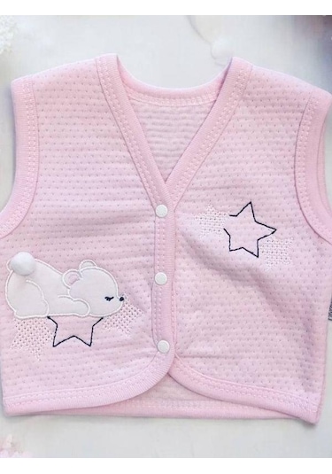 Cantoy Kız Bebek Mevsimlik Yıldız İşlemeli Yelek-15072 Pembe