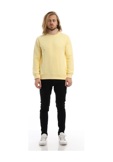 Erkek Bisiklet Yaka 3 İplik Sweat Sarı