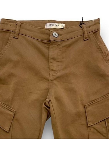 Jack Lions Erkek Çocuk Bel Lastikli Cepli Kargo Pantolon-14603 Kahverengi