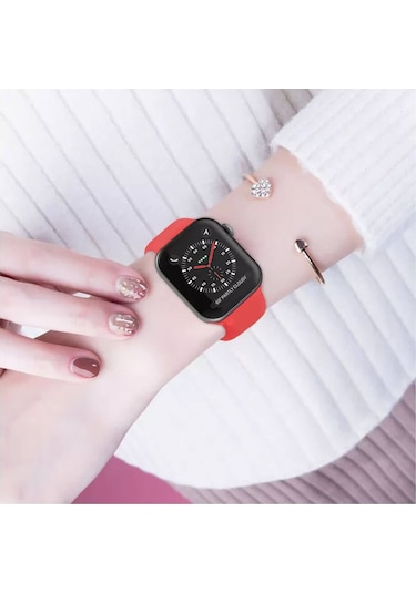 Wozlo iOS Uyumlu Watch 1, 2, 3, 4, 5, 6, 7, 8, Se Silikon Kordon Kayış - M-l Beden 38/40/41mm - Kırmızı