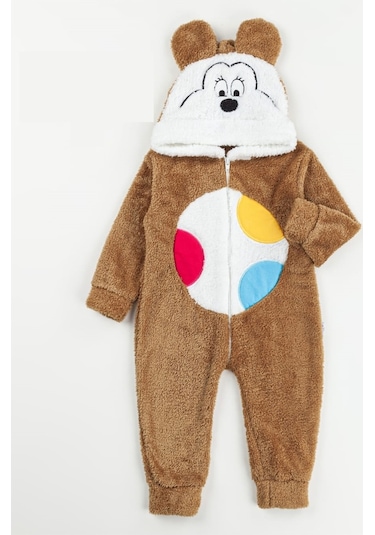 Mj Kids Welsoft Peluş Fermuarlı Ayıcık Tulum Kahverengi