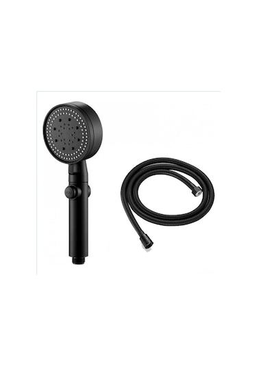 Hangfox 5 Kademeli Basınçlı Duş Başlığı - 1.5m Patlamaz Hortum İle 5 Modlu Masaj Fonksiyonlu Siyah