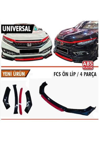 Universal Esnek 4 Parça Kırmızı Dilli Lip Piano Black Flaplı Abs