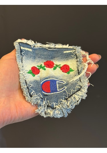 Nakış İşleme Çiçekli Kot Arma Dikiş Aplike Cep Aplike 12x10 Cm