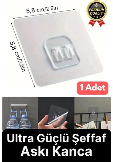 1 Adet Ultra Güçlü Şeffaf Suya Dayanıklı İz Bırakmaz Mutfak Banyo Raf Tablo Ayna Tutucu Askı Kanca Çok Renkli