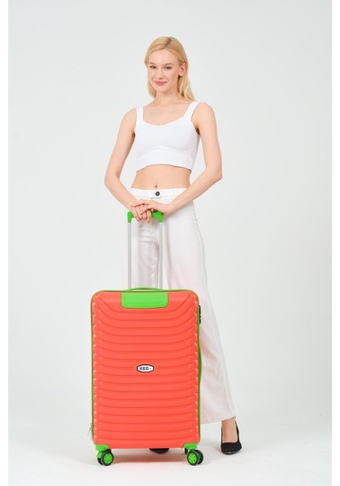 Keo-plus Turuncu-yeşil Orta Boy Silikon Kırılmaz Pp Valiz Turuncu - Yeşil