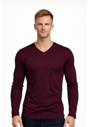 Axxel Erkek Koyu Mürdüm Pamuklu Likralı Süprem Uzun Kollu T-shirt-d236 Koyu Mürdüm
