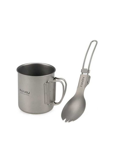 Pazly Katlama Özellikli Titan Kamp Bardağı & Çatal Kaşık Seti - Hafif, Dayanıklı Gümüş Gümüş