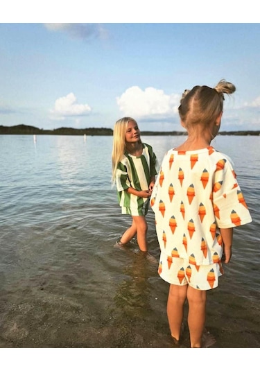 Dondurma Desenli Kız Çocuk Şortlu Takım Krem