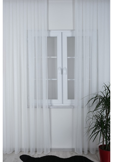 Damla Keten Görünümlü Leno Tül Perde Pilesiz Ekru