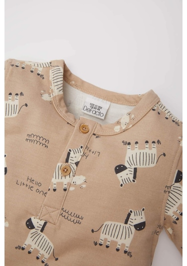 DeFacto Erkek Bebek Yenidoğan Zebra Desenli Uzun Kollu Tulum D4134A524WNBG390 Bej