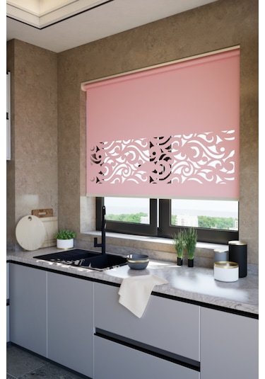 Lazer Kesim Mat Stor Perde, Lazer Kesimli Klasik Serisi, C-8006 Gül Kurusu Renk Gül Kurusu