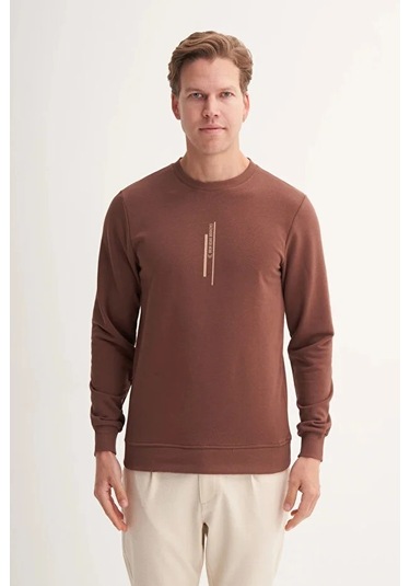 Cazador Slim Fit Mevsimlik 3 İplik Pamuk Karışımlı Sweatshirt-54185 Kahverengi