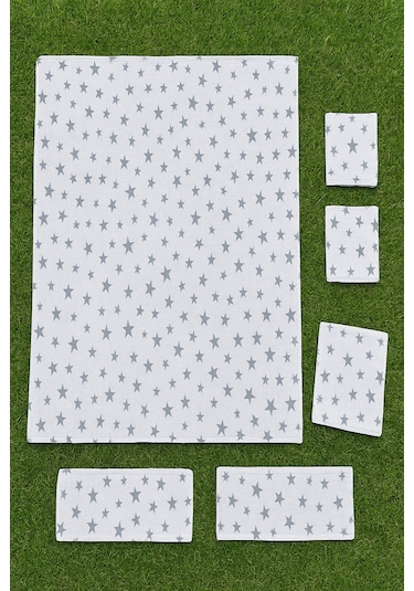 More Home Müslin Bezi Set 5 Parça % 100 Pamuklu Yıldızlı Gri - Beyaz