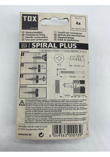 Tox Gd 37-4 Spiral Plus Vidalı Alçıpan Dübeli 4 Adet