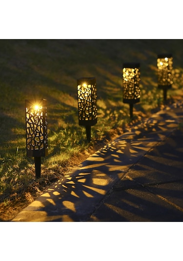 Qingmipy Güneş Enerjili Bahçe Aydınlatma Lambası - 6 Adet Sıcak Beyaz Işık, Ip65 Suya Dayanıklı, Dekoratif Delikli Desen Sıcak Beyaz
