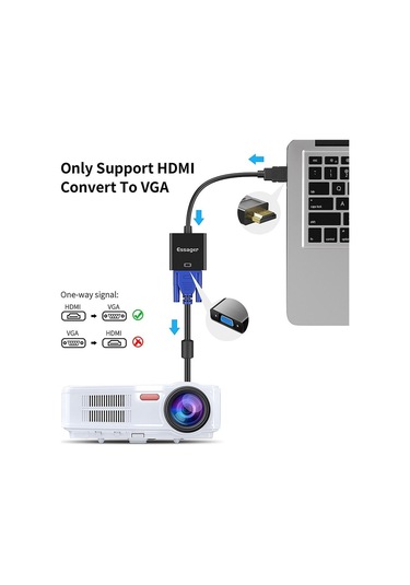 Essager Hdmı Uyumlu Vga Adaptör Kablosu 1080 P 3.5 Mm Jack Dönüştürücü Video Aux Ses Hdmı Uyumlu Vga Splitter Dizüstü Bilgisayar İçin