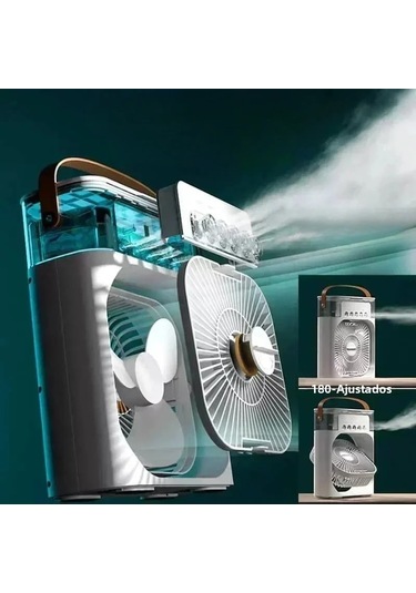 Taşınabilir Fan Nemlendirici Led Gece Lambası 3'ü 1 Arada Klima Büyük Yeşil