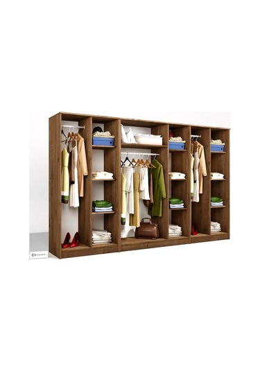 Kardelen Serisi Atlantik Çam 7 Kapaklı 13 Raflı 280 Cm Elbise Dolabı - Gardırop Seti Atlantik Çam
