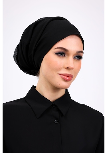 İç Başörtüsü %100 Pamuklu Siyah Tülbent - Kenarları Oyalı 90x90 Cm Kadın Tesettür Yazma Başörtü Siyah