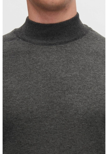 D's Damat Regular Fit Antrasit Pamuk Karışımlı Yarım Balıkçı Triko Kazak Antrasit