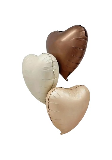 3 Adet 18 İnç 45 Cm Retro Kalp Folyo Balon Bej Krem Bakır Çok Renkli