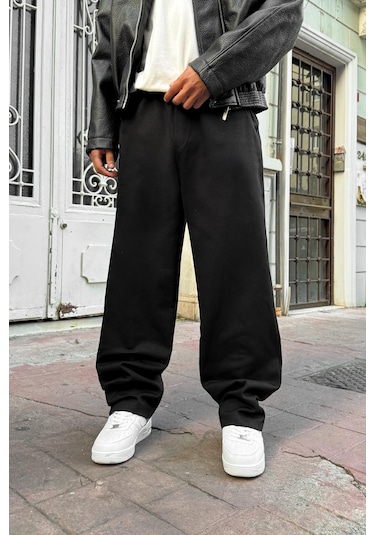 Flaw Bel Lastikli Baggy Gabardin Pantolon Siyah Siyah