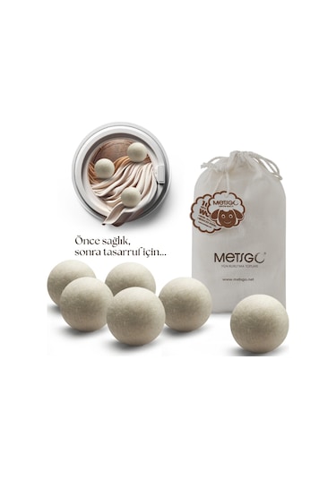 METSGO  ( 6 Adet ) Yün Kurutma Topu - Doğal Yumuşatıcı- Kırışık Giderici - Kurutma Makinesi İçin