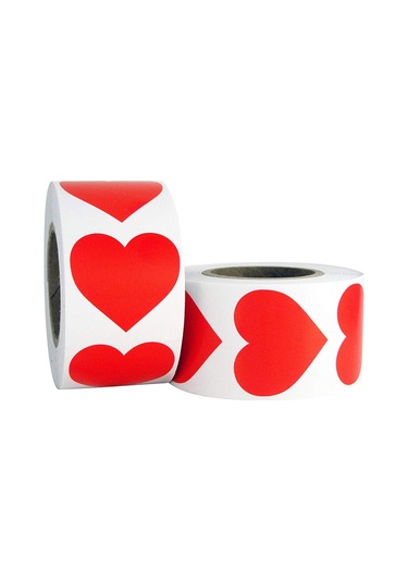Rulo Kalp Çıkartması, Sevgililer Günü Etiketleri, Aşk Her Rulodan 500 Adet, Kırmızı Çok Renkli