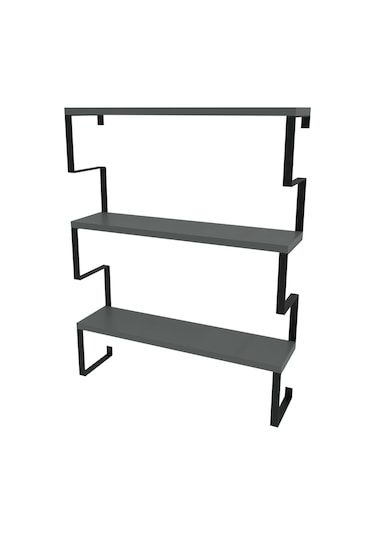 Metal Ayaklı Duvar Rafı, 3 Katlı Duvar Rafı, Kitaplık, Saksılık, Banyo, Mutfak, Salon, 60 70 15 Cm Antrasit