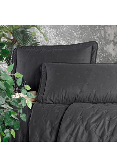 Clasy Microfiber Nakışlı Çift Kişilik Yatak Örtüsü Seti Aspendos Füme