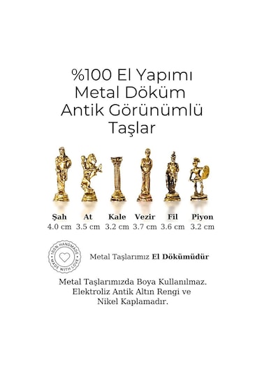 Mc59 Bizans Figürlü El Yapımı Metal Satranç Takımı Kayın Ağacı Satranç Tahtası - Lüks Hediyelik