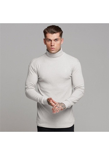 Erkek Orta Boyun Örme Kazak Kore Tarzı Katı Yarım Balıkçı Yaka Uzun Kollu Tişört Sıcak Satış Casual Tops Beyaz