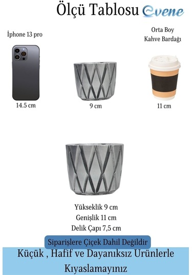 Saksı Çiçek Kaktüs Saksısı Lüx 11 Cm Altın Eskitme Varak Boyalı Baklava Desen Saksı Çiçeklik - Gümüş Eskitme