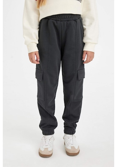 DeFacto Kız Çocuk Kargo Cepli Beli Paçası Lastikli Jogger Eşofman Altı D3202A824WNAR211 Antrasit