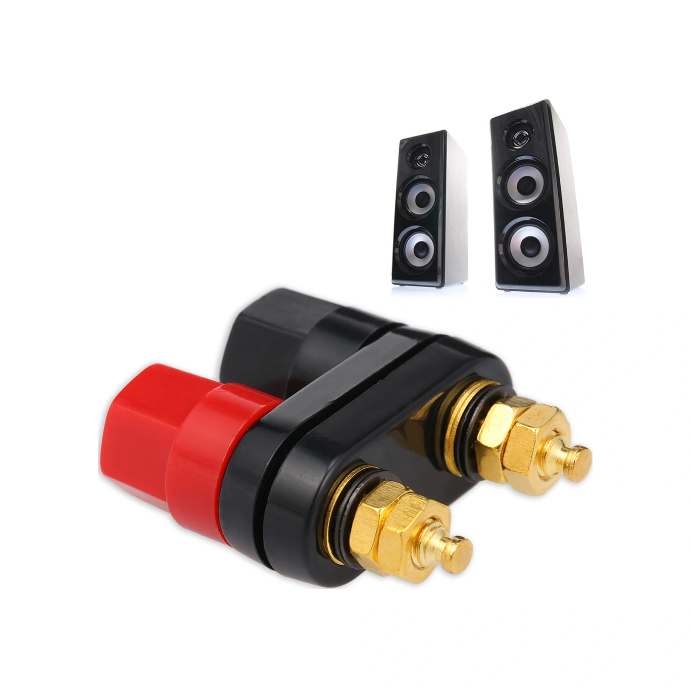 Neevoyu Hoparlör Amfi İçin 4mm Plastik+metal Çift Anahtar Bağlantı Kutusu, Kırmızı+altın+siyah, 2 Adet