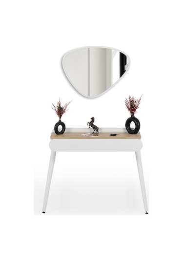 Flora Aisa Meşe 90x32 Cm Dresuar / Aynalı Dresuar / Çekmecelidresuar /antre Dresuar Beyaz - Meşe