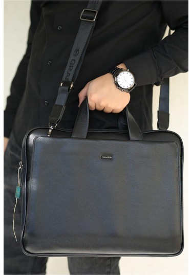 6873 Deri Evrak Çantası-120783 Siyah