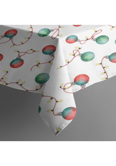 Noel Desenli Dikdörtgen Masa Örtüsü 60x84 İnç, Su Geçirmez Ve Leke Tutmaz Noel Işığı Süs Eşyası
