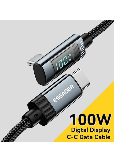 Essager Ex-47 1m Dirsek 100w Tip-c-type-c Şarj Veri Kablosu Dijital Ekran Usb-c Şarj Kablosu