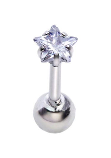 Suntek 3 Boyutlu 316l Çelik Yıldız Şeffaf Zirkon Kulak Gümüş