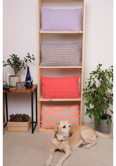 Peraluna Foam Pıllow Şifon Şerit Triko Yastık Kılıfı 60x40 Cm Koral - Koral