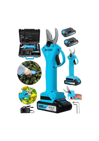 Steiner 128 Vf 10 Ah Çift Akülü Bağ Makası Dal Budama Makası Mavi