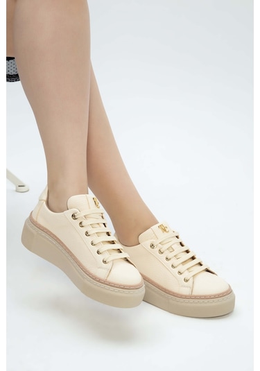 Tamer Tanca Kadın Hakiki Deri Bej Sneakers & Spor Ayakkabı 937 5022-09 Bn Ayk Y23 Bej Floter Bej