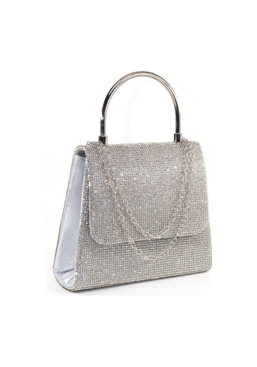Gümüş Taşlı Clutch Kadın Abiye Çanta